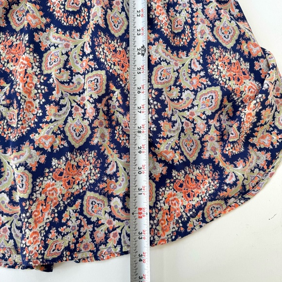 Lush Womens Navy Peach Paisley Print Wrap Mini Dress Flare 3/4 Sleeve Size Small - Picture 9 of 13
